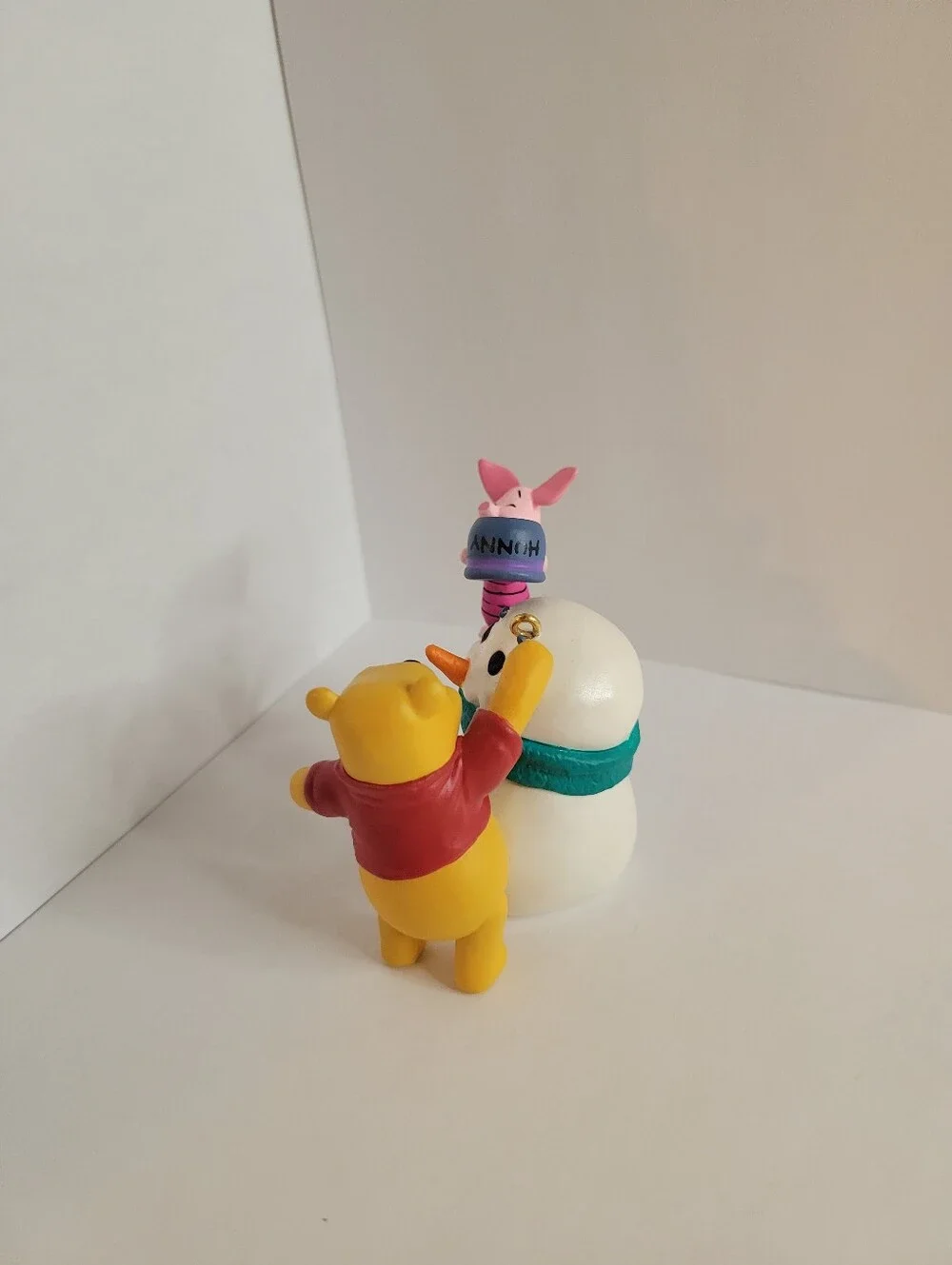 Disney Yellow Winnie the Pooh and Pink Piglet Holiday Ornament with Green Scarf